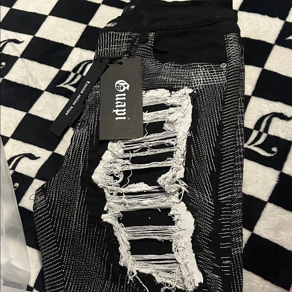 Guapi Black and White Distressed Shorts